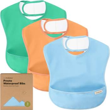 KeaBabies 3pk Presto Baby Bibs Waterproof with Food Catcher, Lightweight Toddler Bibs for Eating (Basics)