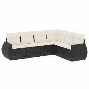 vidaXL 7 Piece Patio Sofa Set with Cushions Poly Rattan - Black and Cream Without Table - 1 of 4