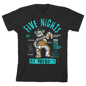 Five Nights at Freddy's Freddy Character Sheet Boy's Black T-shirt - 1 of 3