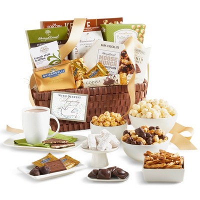 GreatFoods Premier Sweets and Treats Grande Gift Basket with Sympathy Ribbon