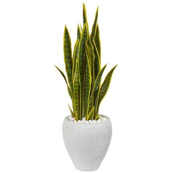 Nearly Natural 33-in Sansevieria Artificial Plant in White Planter
