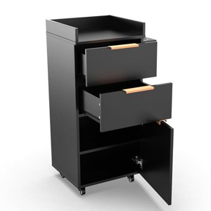 Karl Home Black Wooden Mobile Salon Trolley Cart with Wheels and 2 Drawers - 1 of 4