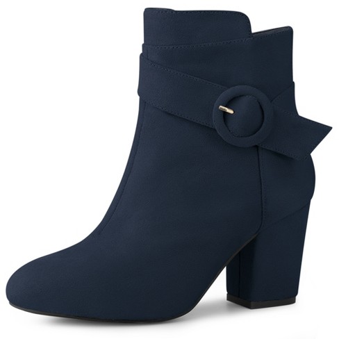 Allegra K Women s Round Toe Block Heel Ankle Booties Navy Blue 7