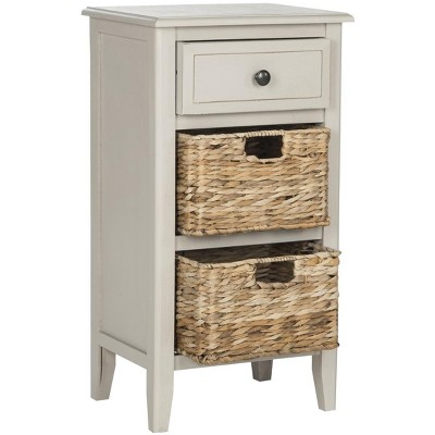 Everly Coastal Cottage Vintage Grey Pine Side Table with Baskets