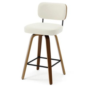Bekrvio 26" Swivel Counter Height Bar Stools - Upholstered Faux Leather with Back, Bent Wood Legs, Mid Century Modern Kitchen Island Counter Stools - 1 of 4
