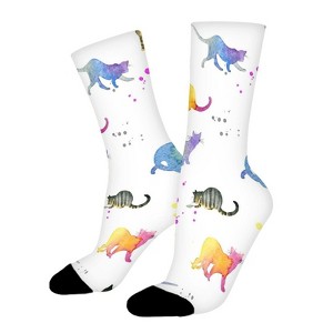 Cat Watercolor Women Printed Crew Socks Funny Funky Socks Soft Polyester Novelty Gifts for Artists Men - 1 of 1