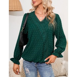 Womens Tops Long Sleeve Shirts V Neck Sweatshirt for Women Fall Fashion Trendy Clothes Casual Blouses - 1 of 4