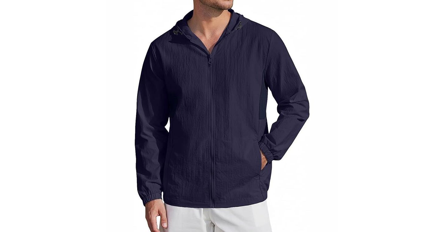 Мужская куртка COOFANDY Men' s UV Protective Hoodie Jacket UPF 50 Fishing Hiking Performance Zip Sun Shirt Men Navy, цвет: Тёмно-синий — фото 1