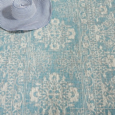 Aqua and Grey Synthetic Rectangular Indoor/Outdoor Area Rug