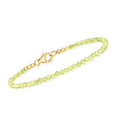 Ross-Simons 11.00 ct. t.w. Peridot Bead Bracelet in 18kt Gold Over Sterling Size 8