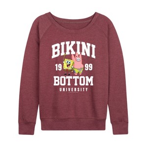 Women's - SpongeBob SquarePants - Bikini Bottom University Lightweight French Terry Wide Neck Long Sleeve Shirt - 1 of 4