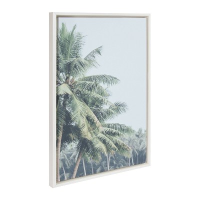 Sylvie Pale Green Coconut Palm Trees Framed Canvas Wall Art