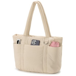 Multi Pocket Tote Bag for Women, Large Puffy Shoulder Purse Handbag with Compartments - 1 of 4