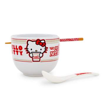 Silver Buffalo Sanrio Hello Kitty x Nissin 20-Ounce Ramen Bowl With Chopsticks and Spoon