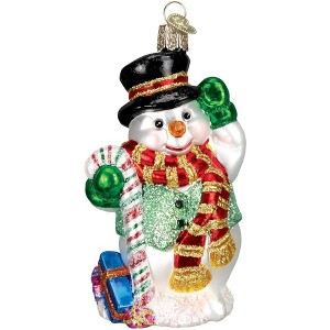 Old World Christmas Glass Blown Hanging Ornament, Candy Cane Snowman - 1 of 2