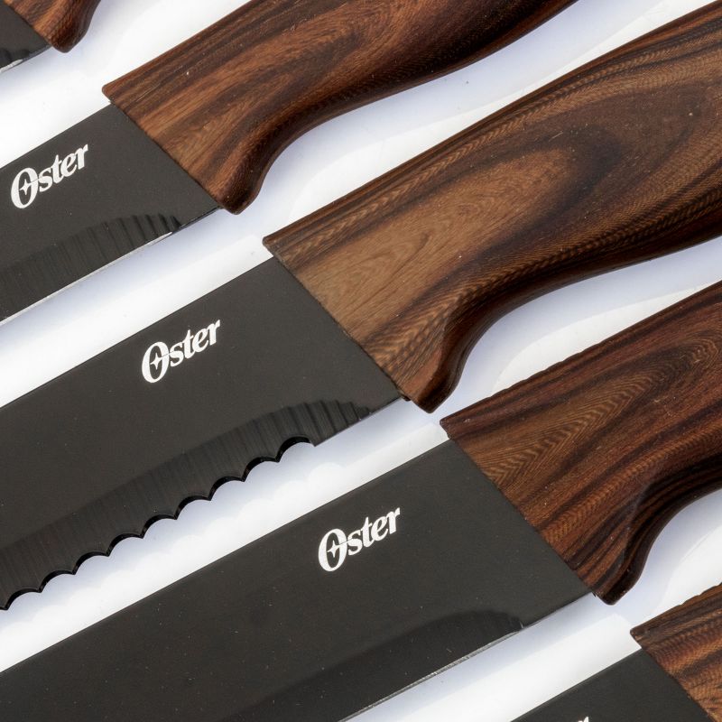 Oster Godfrey 5 Piece Stainless Steel Black Cutlery Set with Wood Print Handles, 5 of 12