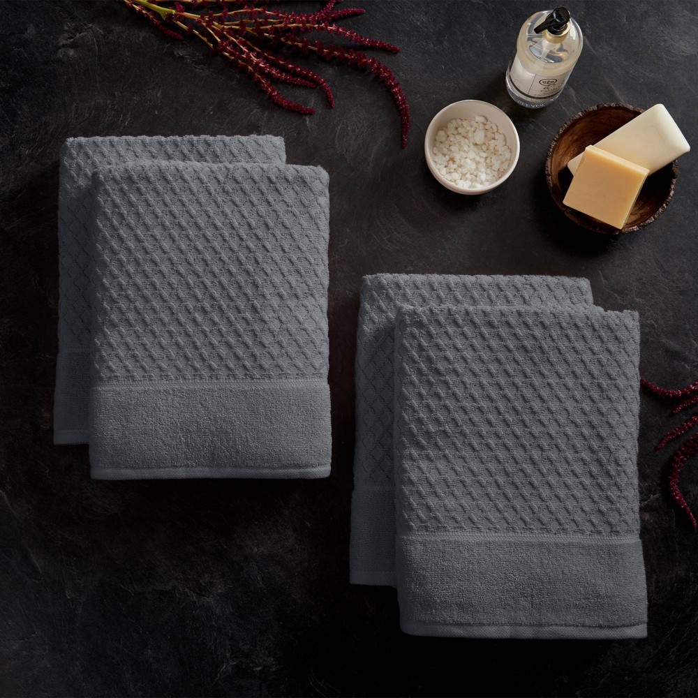 Photos - Towel 4pc Cotton Diamond Textured Bath  Set Dark Gray - Isla Jade