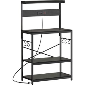 Bakers Rack with Power Outlets, Microwave Stand, 31.5 x 16.5 Inch Kitchen Storage Rack, Adjustable Shelf, 6 S-Shaped Hooks, Coffee Bar Stand, Black - 1 of 1