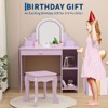 Kids Vanity with Lighted Mirror & Stool, Little Girls Vanity with Adjustable LED Light, Bookshelf, Storage Drawer & Shelves for Girls - 2 of 4
