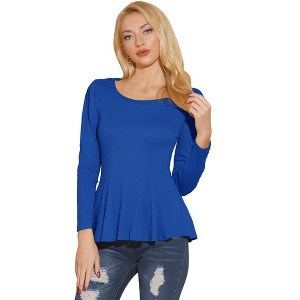 INSPIRE CHIC Women's Long Sleeve Scoop Neck Casual Peplum Shirt - 1 of 4
