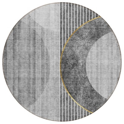 Charcoal Gray And Silver Geometric Washable Indoor Outdoor Area Rug