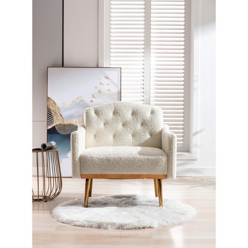 Modern Accent Chair, Teddy Short Plush Particle Velvet Armchair with  Ottoman White-ModernLuxe