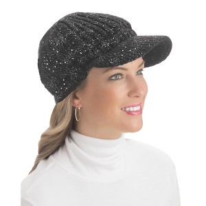Collections Etc Lurex Cable Knit Beanie Hat with Visor Brim - Stylish Winter Accessories for Warmth - 1 of 3