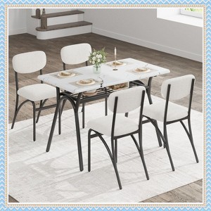 Jojoka Modern Dining Table Set for 4 with Storage Rack and Boucle Chairs, Compact Kitchen Table Set for Small Spaces, Apartments, Dining Rooms - 1 of 4