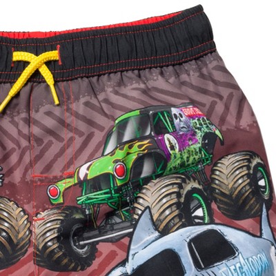 Monster Jam Little Boys' Allover Print Elastic Waist Drawstring Board Shorts Black Red Tread 4 — фото 6