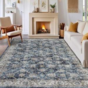 Vintage Rug Distressed Retro Oriental Washable Non-Slip TPR Backing Low Pile Thin Foldable Soft Non-Shedding Nursery - 1 of 4