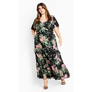 Women's Plus Size Marci Print Maxi Dress - black | CITY CHIC - 1 of 4