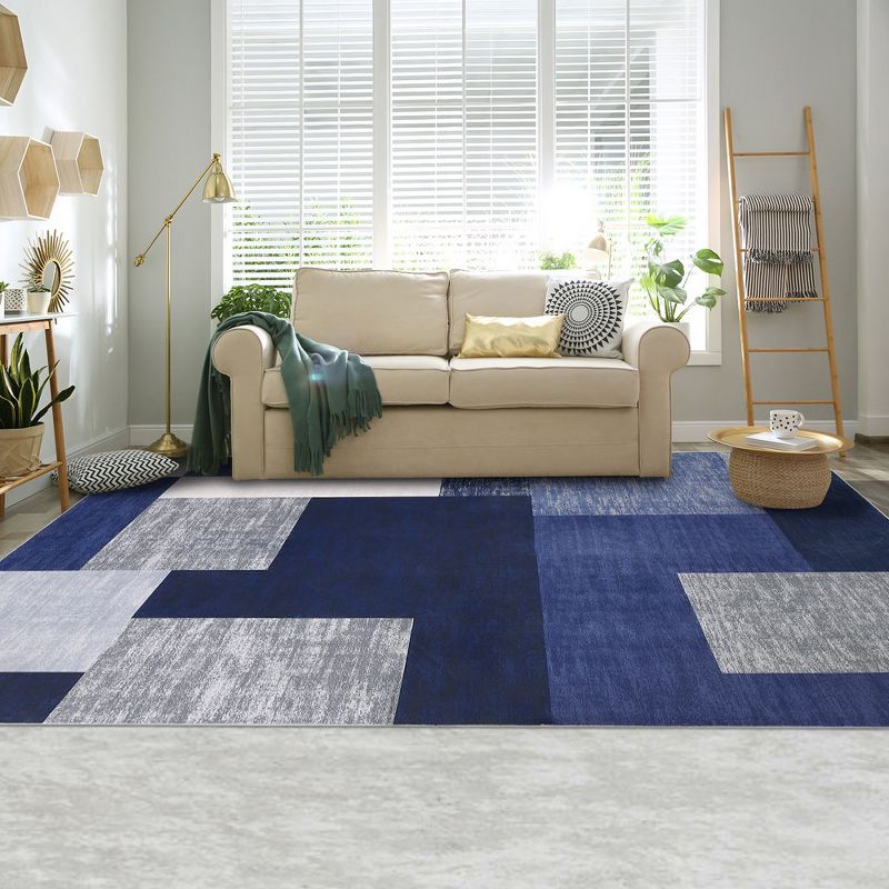 Modern Geometric Area Rug Machine Washable Rugs for Living Room Bedroom, 4'x6' Navy Blue, 2 of 9
