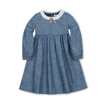 Girls' Organic Empire Waist Peter Pan Collar Chambray Dress, Kids