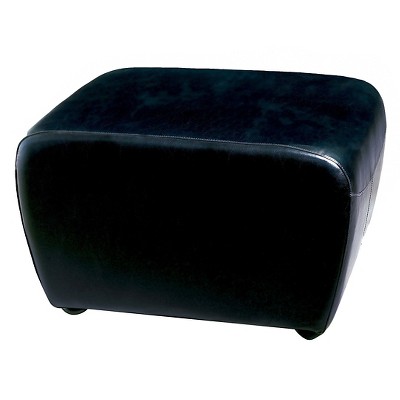 Black Leather Ottoman with Rounded Sides