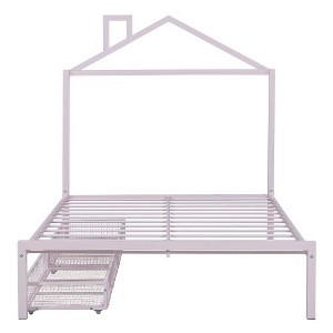 Full-Size Metal Platform Bed featuring Dual Drawers and Architectural House Headboard - 1 of 4