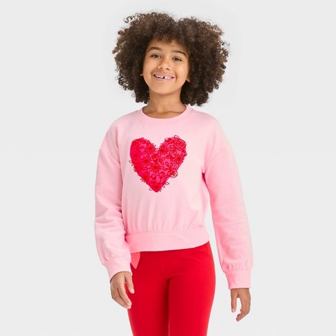 Girls' French Terry Valentine's Day Floral Hearts Pullover Sweatshirt - Cat  & Jack™ Pink : Target