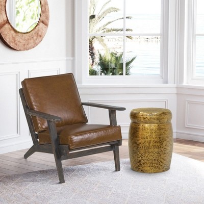 Royal Hampton 21" Round Drum Side End Table | Artisan Hammered Embossed Texture