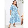 YESFASHION Women's Plus-Size Summer Dresses Floral Short Sleeve Long High Waist A-Line Pleated Layers Dress - 3 of 4