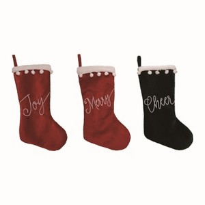 Transpac Velvet Bright & Cheerful Stocking Set of 3 Christmas Home Decorations - 1 of 1