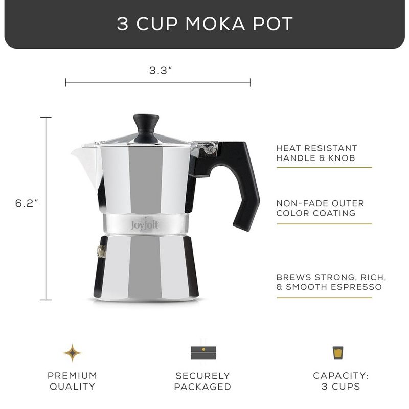 JoyJolt Italian Moka Pot 3 Cup Stovetop Espresso Maker Aluminum Coffee Percolator Coffee Pot - Orange, 3 of 9