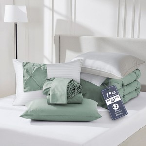 Nestl 9 Piece Comforter Set, Pinch Pleated Bedding Set, Bed in a Bag, Comforter Set with Down Alternative Pillows - 1 of 4