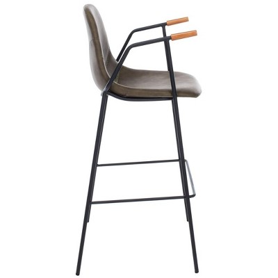 Tanner Transitional Olive Leather Bar Stool with Metal Frame