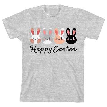 Dear Spring "Happy Easter" Cute Bunnies Youth Girl Heather Gray Short Sleeve Crew Neck Tee