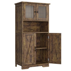 Tall Bathroom Cabinet 50.4"H Bathroom Storage Cabinet with Doors and Adjustable Shelves Kitchen Pantry Cabinet Living Room Cupboard - 1 of 4