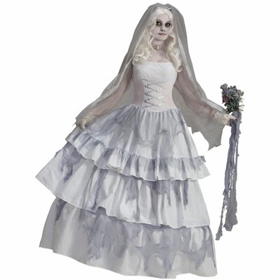 42 Gray & Red Zombie Bride Women Adult Halloween Costume - Medium