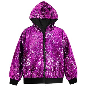 Lars Amadeus Men's Long Sleeves Zip Up Sparkle Metallic Sequins Hoodie Jackets - 1 of 4