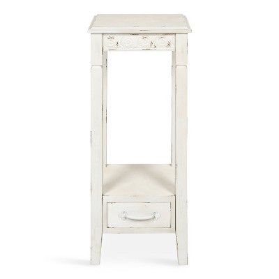 Soft White Farmhouse Wood Accent Table with Metal Skirt
