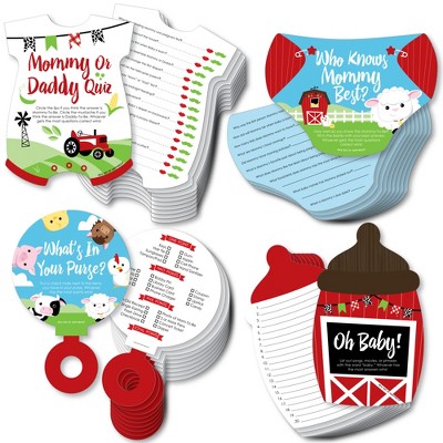 Big Dot of Happiness Farm Animals - 4 Barnyard Baby Shower Games - 10 Cards  Each - Gamerific Bundle