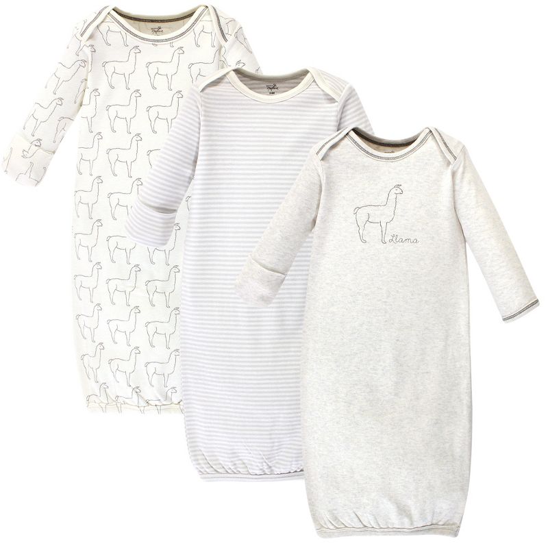 Touched by Nature Baby Organic Cotton Long-Sleeve Gowns 3pk, Llama, 0-6 Months, 1 of 6