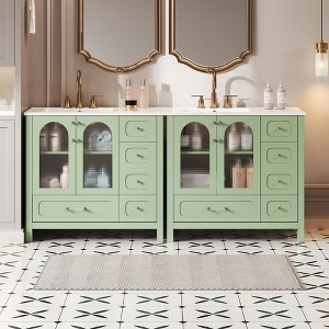 ModernLuxe 36'' Green Bathroom Vanity with Waffle Texture Glass Doors, 4 Drawers & Soft-Closing Doors, Freestanding Bathroom Storage - 1 of 4